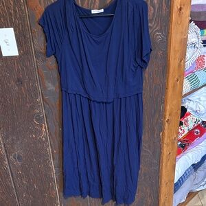 Elegant Navy Blue Women's Nursing Dress